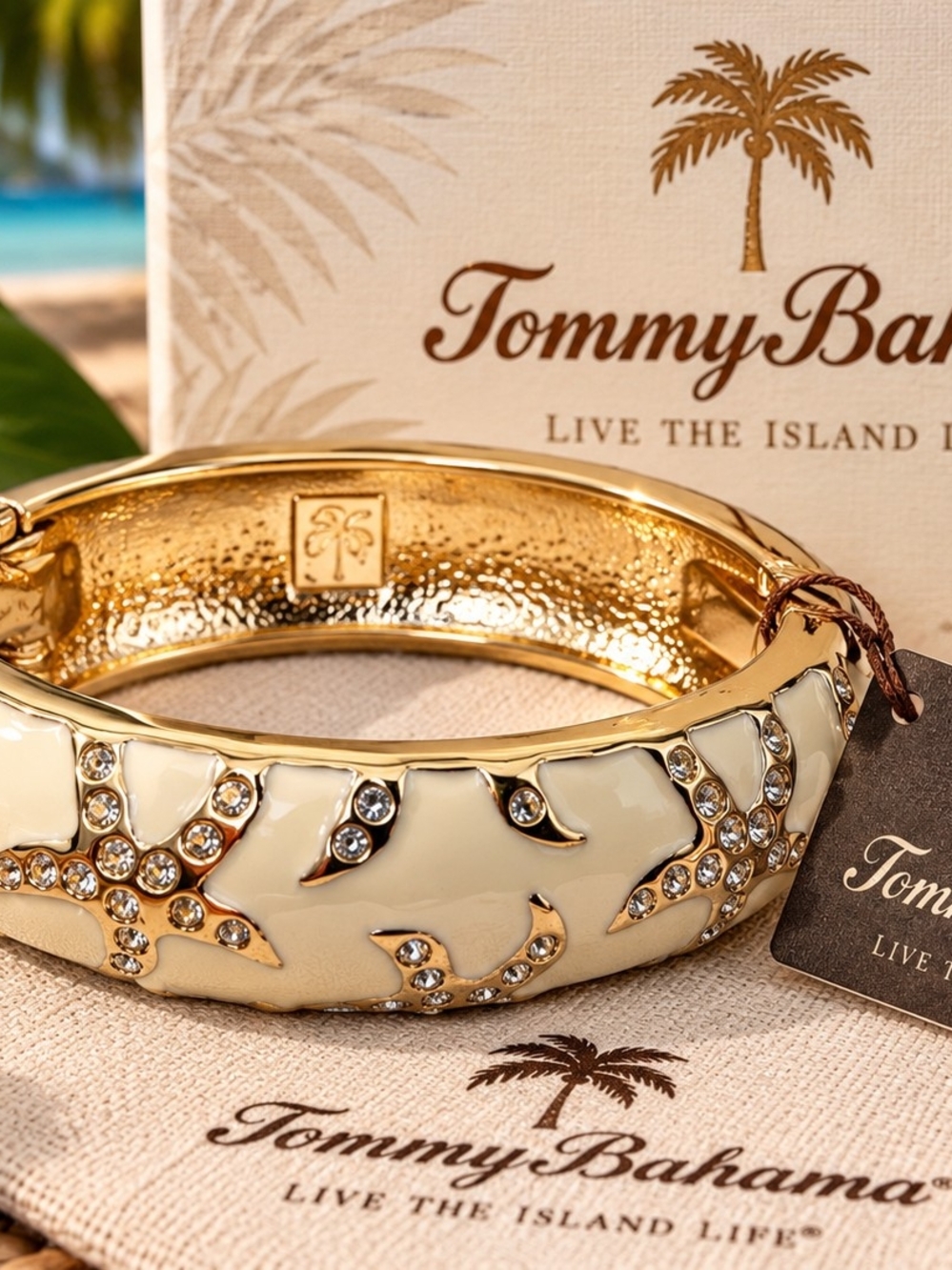 Tommy Bahama Gold and Cream Starfish Crystal Bangle Bracelet